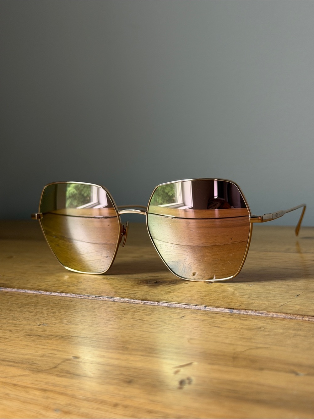 Diff Eyewear Gold Frame Sunglasses with Rose-Gold Gradient Lenses